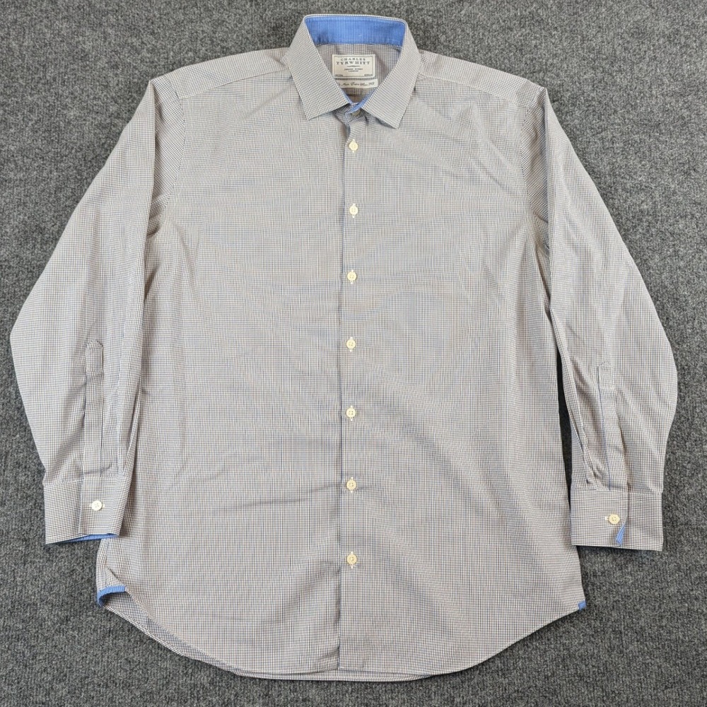 Charles Tyrwhitt Mens Extra Slim Fit Non Iron Dress Shirt 16.5 33 Blue Brown